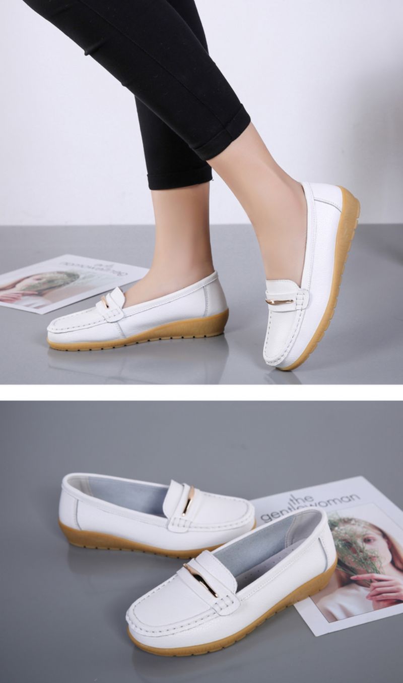 Edna Dames Echte Leren Schoenen Zwarte Platte Loafer Lente Herfst - Zwart