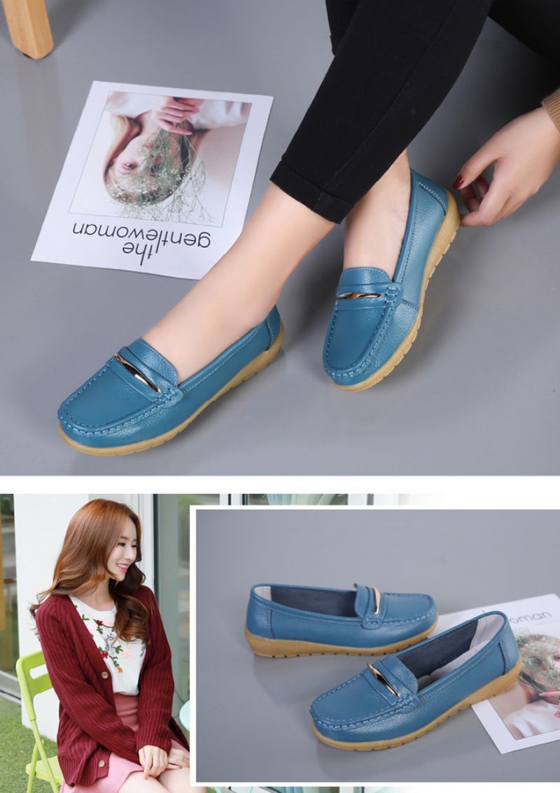 Edna Dames Echte Leren Schoenen Zwarte Platte Loafer Lente Herfst - Zwart