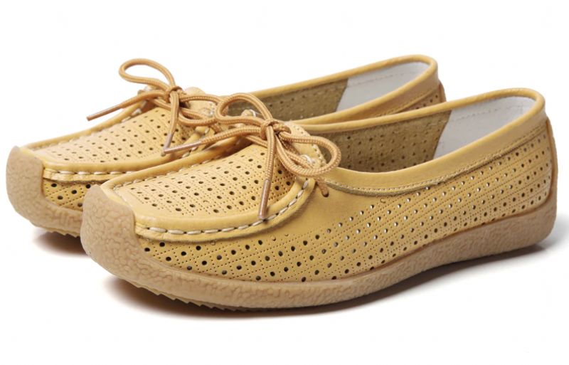Edwin Dames Casual Leren Platte Schoenen - Beige