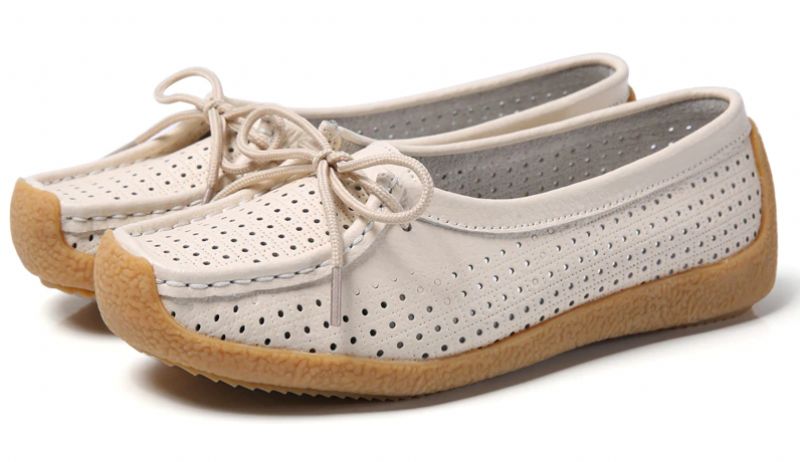 Edwin Dames Casual Leren Platte Schoenen - Beige