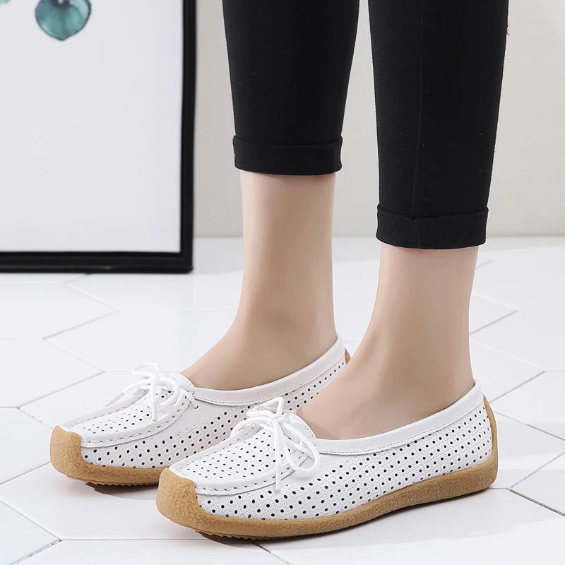 Edwin Dames Casual Leren Platte Schoenen - Beige