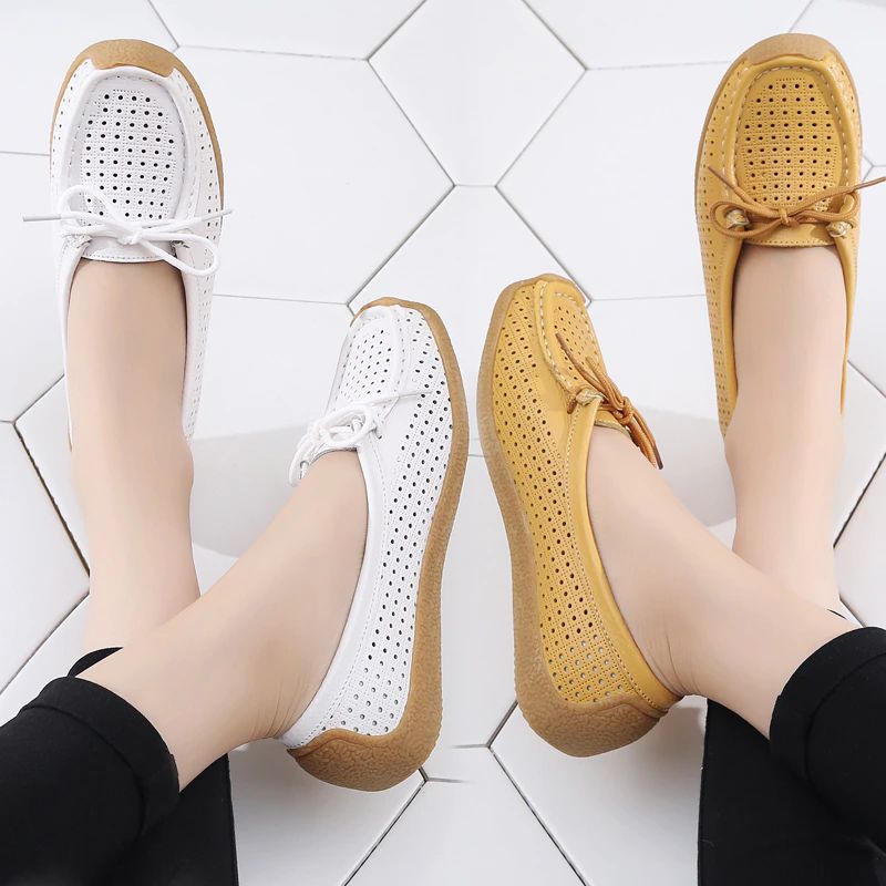 Edwin Dames Casual Leren Platte Schoenen - Beige