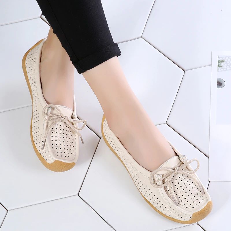 Edwin Dames Casual Leren Platte Schoenen - Beige