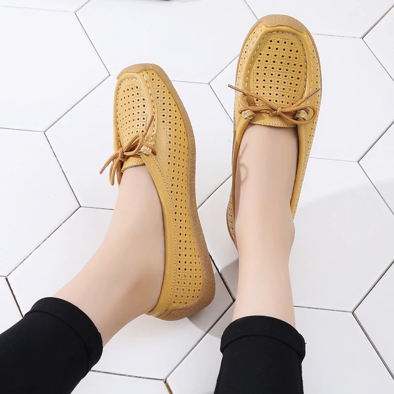 Edwin Dames Casual Leren Platte Schoenen - Beige