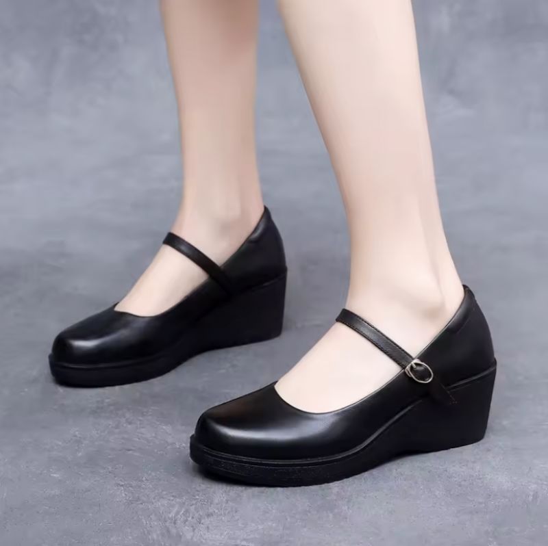Elaine Dames Enkelband Wedges Pumps - Zwart