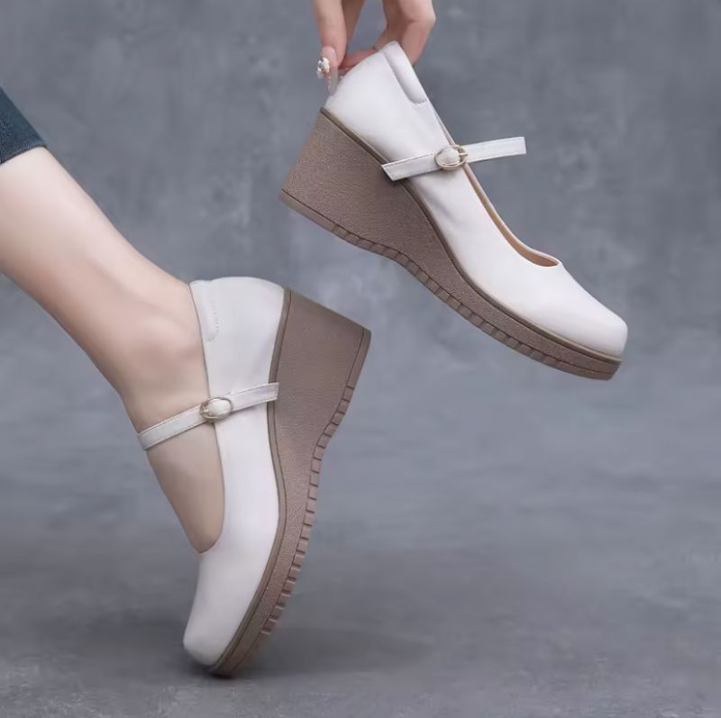 Elaine Dames Enkelband Wedges Pumps - Zwart