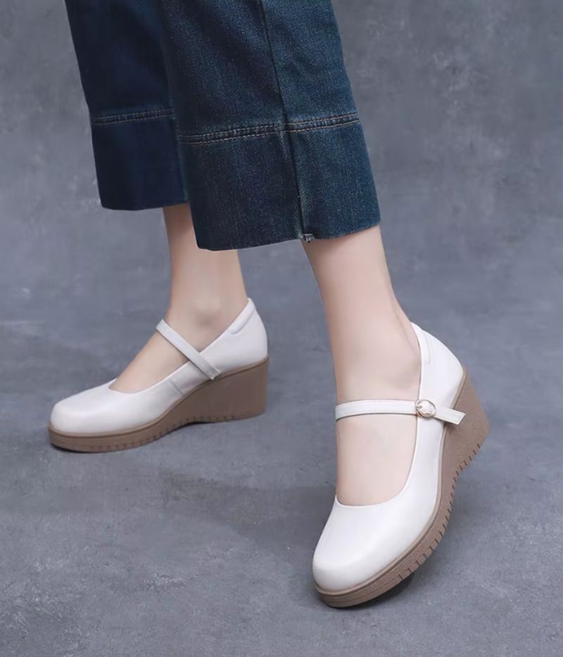 Elaine Dames Enkelband Wedges Pumps - Zwart