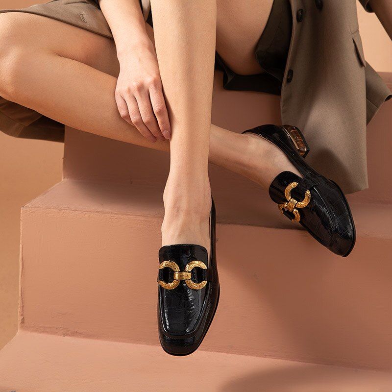 Eleanor Damesschoenen Met Lakleren Loafers - Zwart