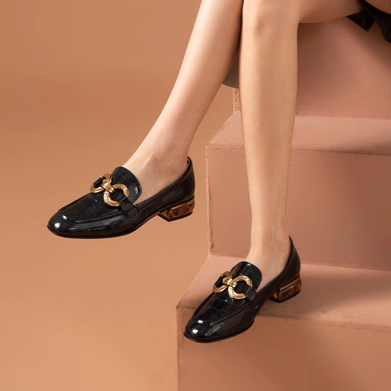 Eleanor Damesschoenen Met Lakleren Loafers - Zwart