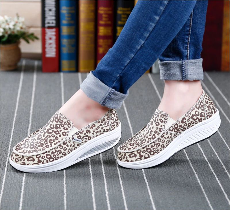 Elia Dames Comfortabele Platform Wandelschoenen - Luipaard