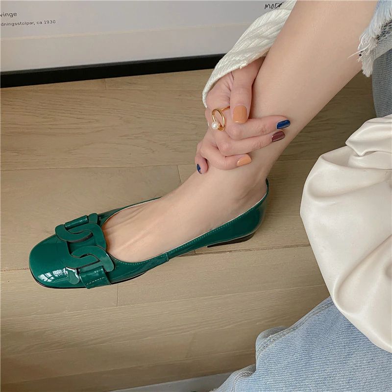 Eliana Dames Patent Leren Platte Zwarte Schoenen - Zwart