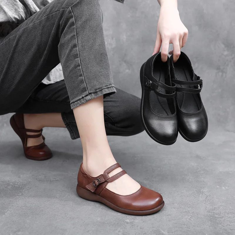 Elida Dames Leren Platte Schoenen Loafer - Bruin