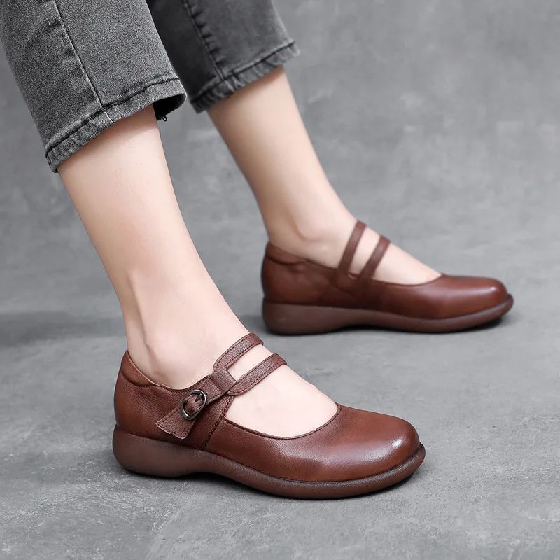 Elida Dames Leren Platte Schoenen Loafer - Bruin