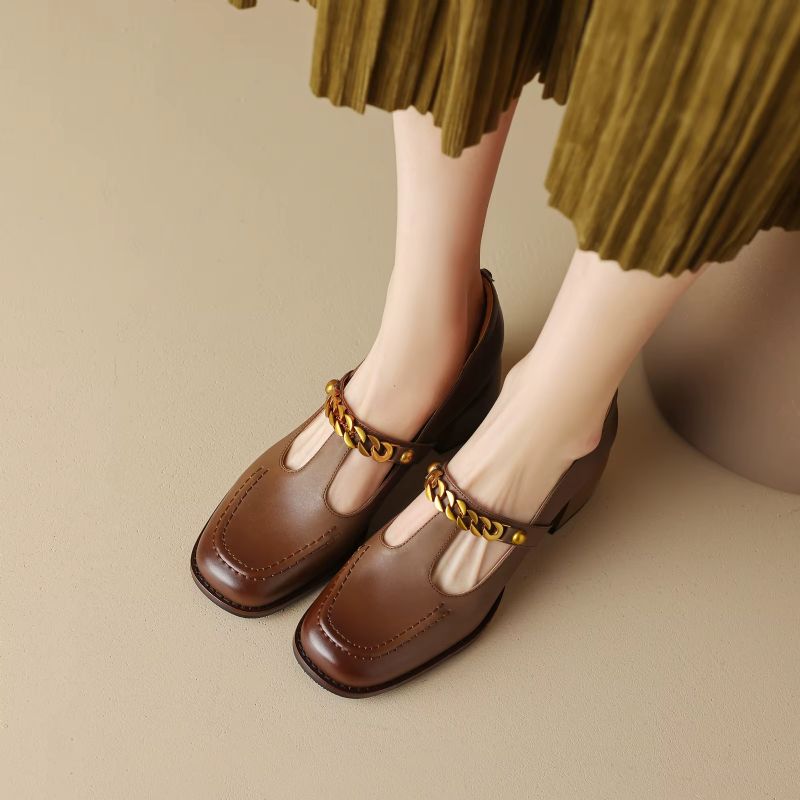 Elma Dames Metalen Ketting Leren Pumps - Zwart