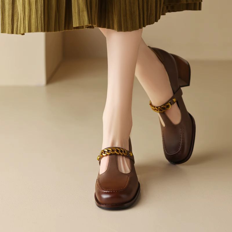 Elma Dames Metalen Ketting Leren Pumps - Zwart