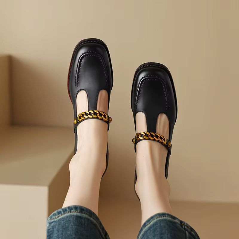 Elma Dames Metalen Ketting Leren Pumps - Zwart