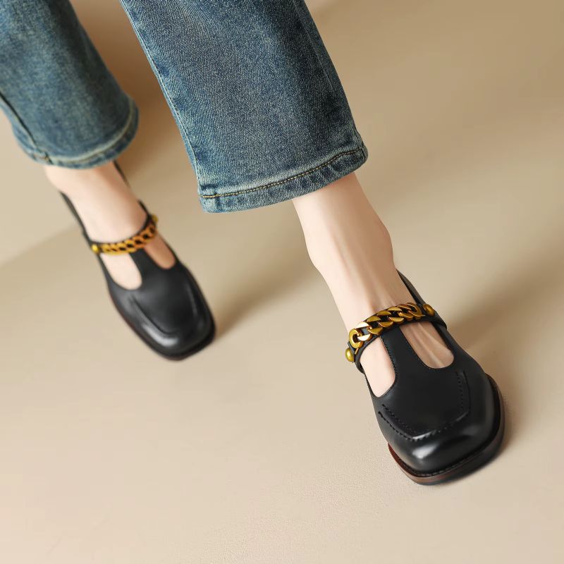Elma Dames Metalen Ketting Leren Pumps - Zwart