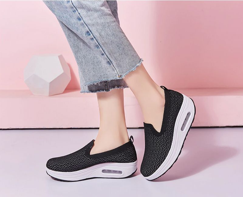 Elmira Dames Instapper Platform Schoenen - Zwart
