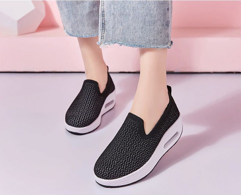 Elmira Dames Instapper Platform Schoenen - Zwart