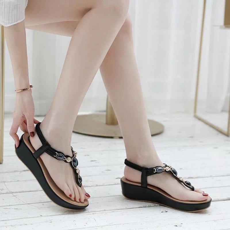 Elsa Dames Wedge Hak Sandaal - Beige