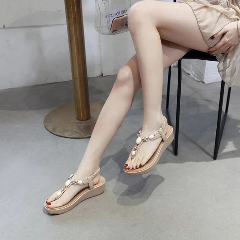 Elsa Dames Wedge Hak Sandaal - Beige