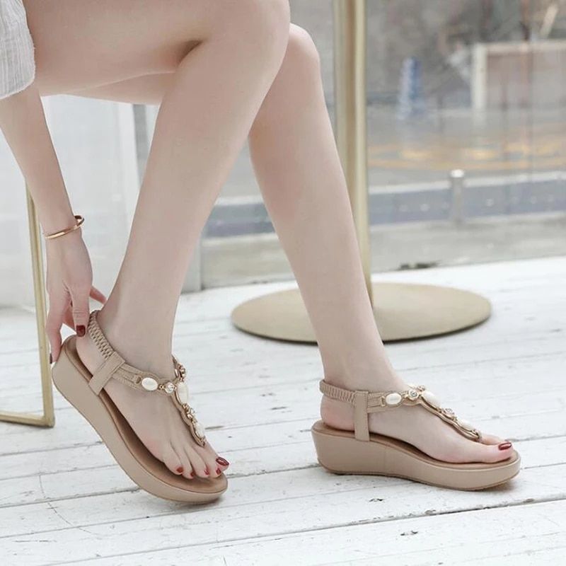 Elsa Dames Wedge Hak Sandaal - Beige