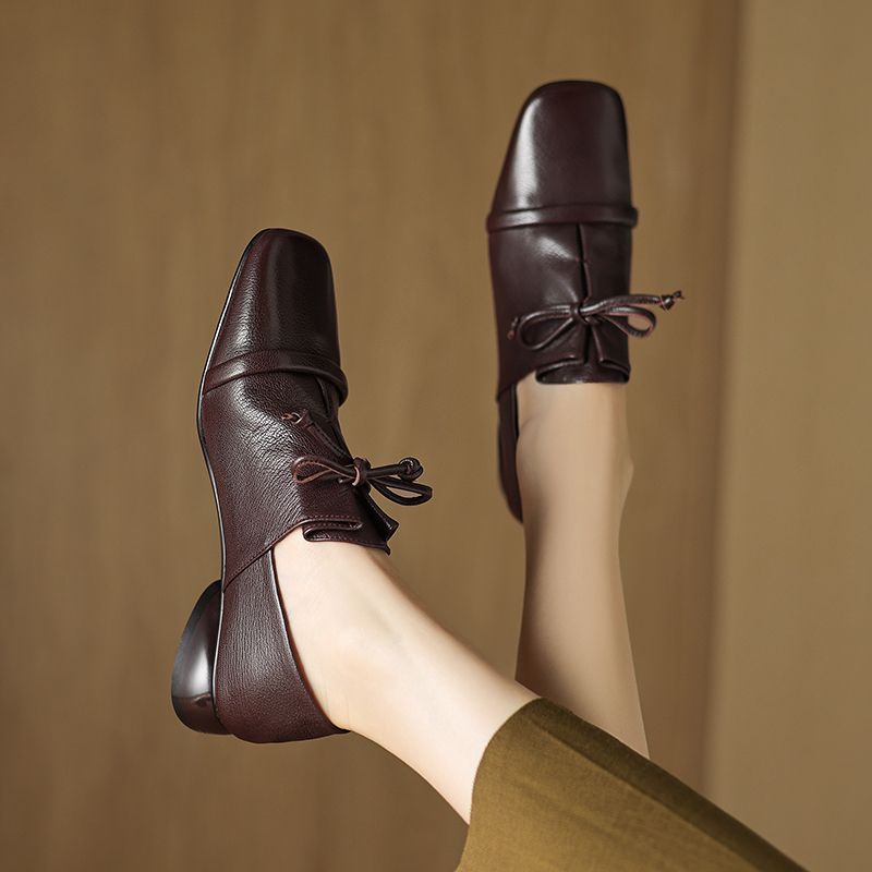 Elsi Dames Leren Loafers Met Vierkante Neus - Zwart
