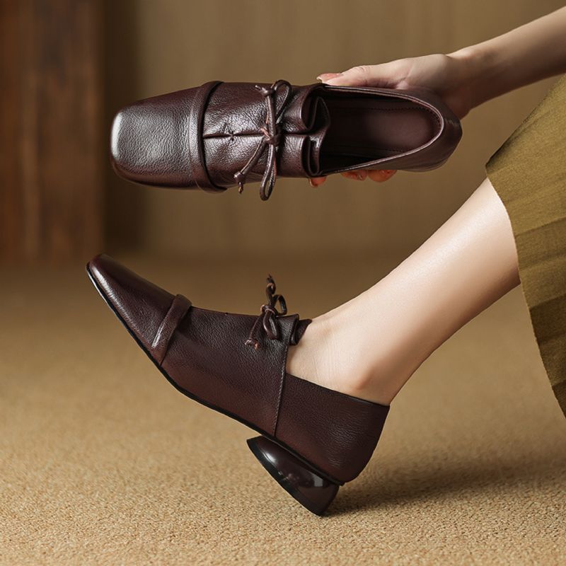 Elsi Dames Leren Loafers Met Vierkante Neus - Zwart
