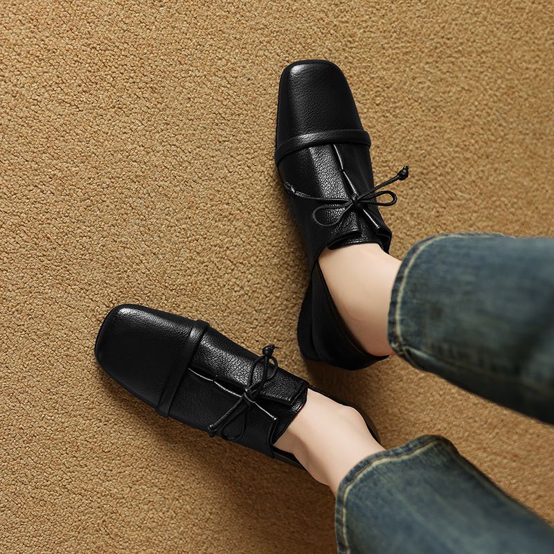 Elsi Dames Leren Loafers Met Vierkante Neus - Zwart