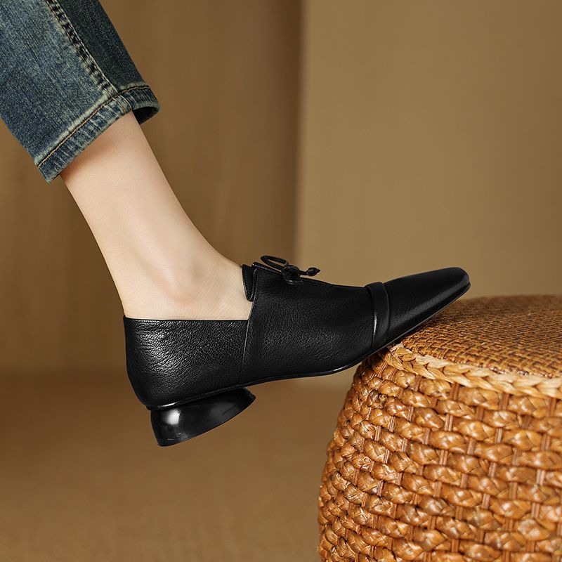 Elsi Dames Leren Loafers Met Vierkante Neus - Zwart