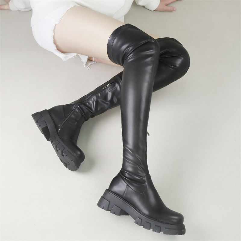 Elvira Dames Over-the-knee Elastische Laarzen - Zwart