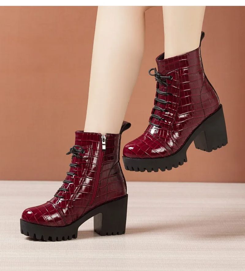 Elvys Dames Platform Patent Laarzen - Rood
