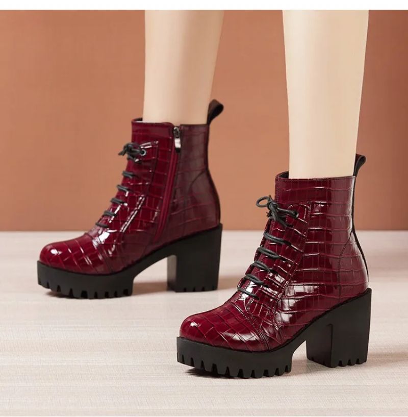 Elvys Dames Platform Patent Laarzen - Rood