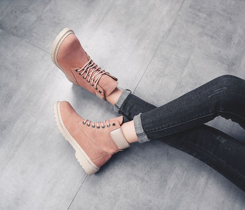 Emelda Dames Veter Enkellaarsjes - Roze