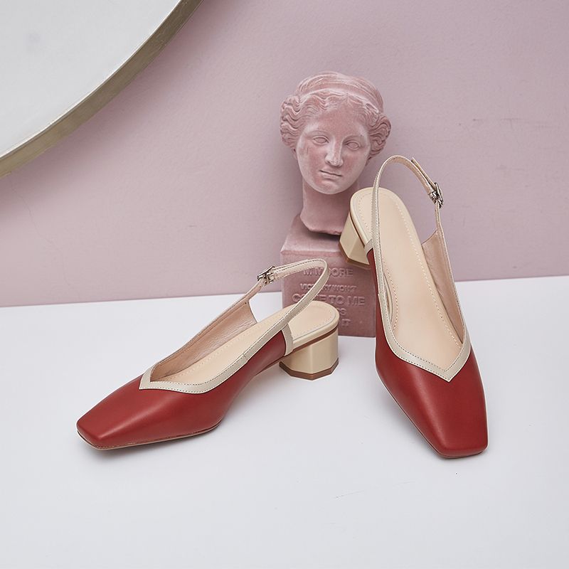 Emilia Leren Sandaal Met Vierkante Neus Voor Dames - Beige