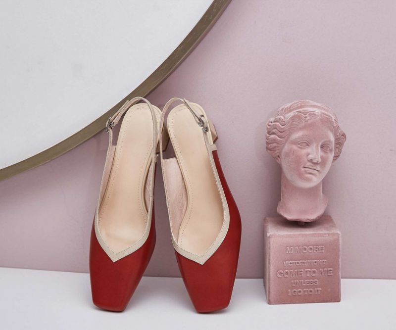 Emilia Leren Sandaal Met Vierkante Neus Voor Dames - Beige