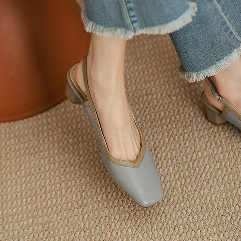 Emilia Leren Sandaal Met Vierkante Neus Voor Dames - Beige