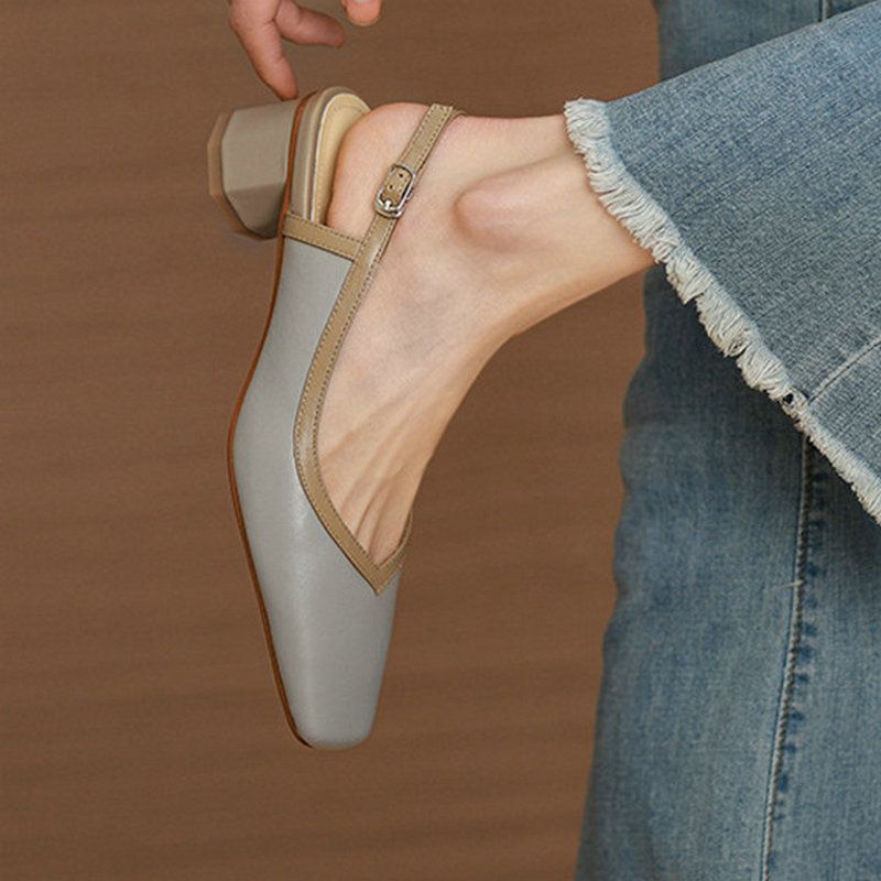 Emilia Leren Sandaal Met Vierkante Neus Voor Dames - Beige