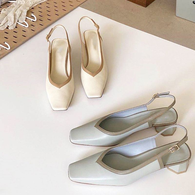 Emilia Leren Sandaal Met Vierkante Neus Voor Dames - Beige