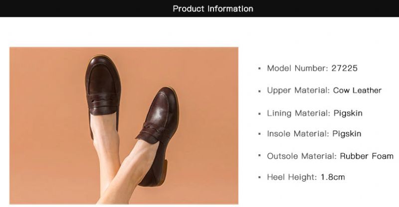 Enid Dames Ronde Neus Leren Loafer Schoenen - Koffie
