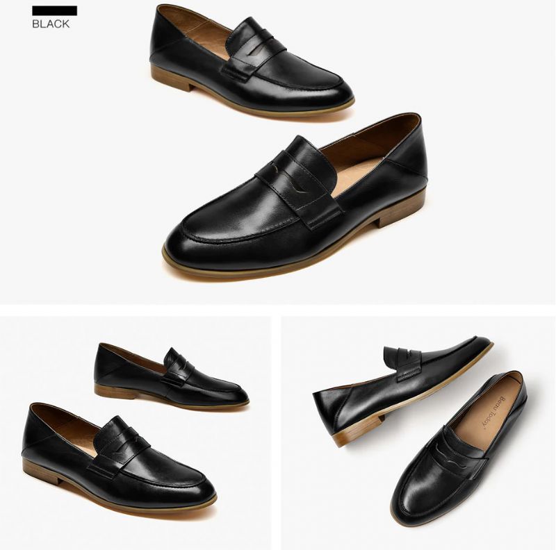 Enid Dames Ronde Neus Leren Loafer Schoenen - Koffie