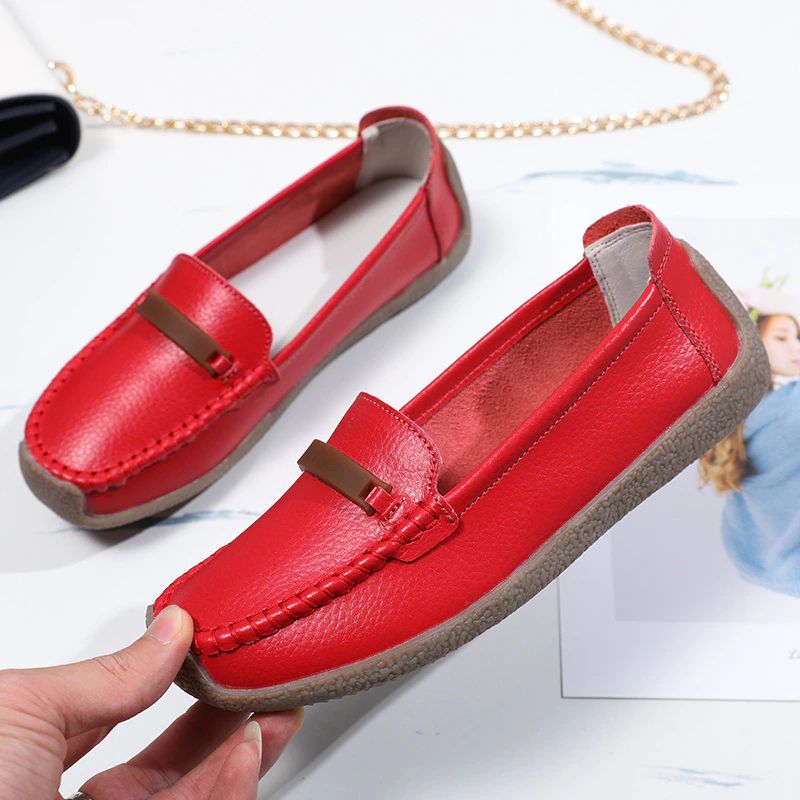 Enzo Dames Platte Leren Loafer Schoenen - Grijs