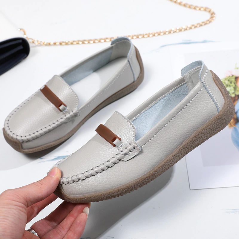 Enzo Dames Platte Leren Loafer Schoenen - Grijs