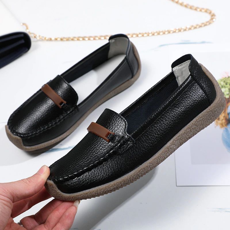 Enzo Dames Platte Leren Loafer Schoenen - Grijs