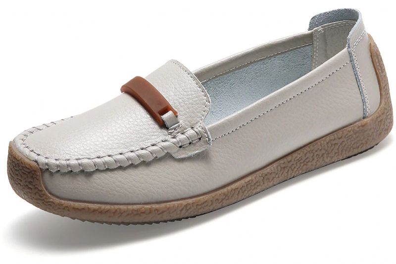 Enzo Dames Platte Leren Loafer Schoenen - Grijs