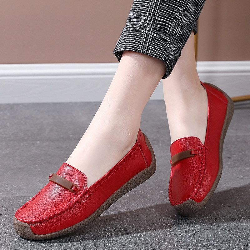 Enzo Dames Platte Leren Loafer Schoenen - Grijs