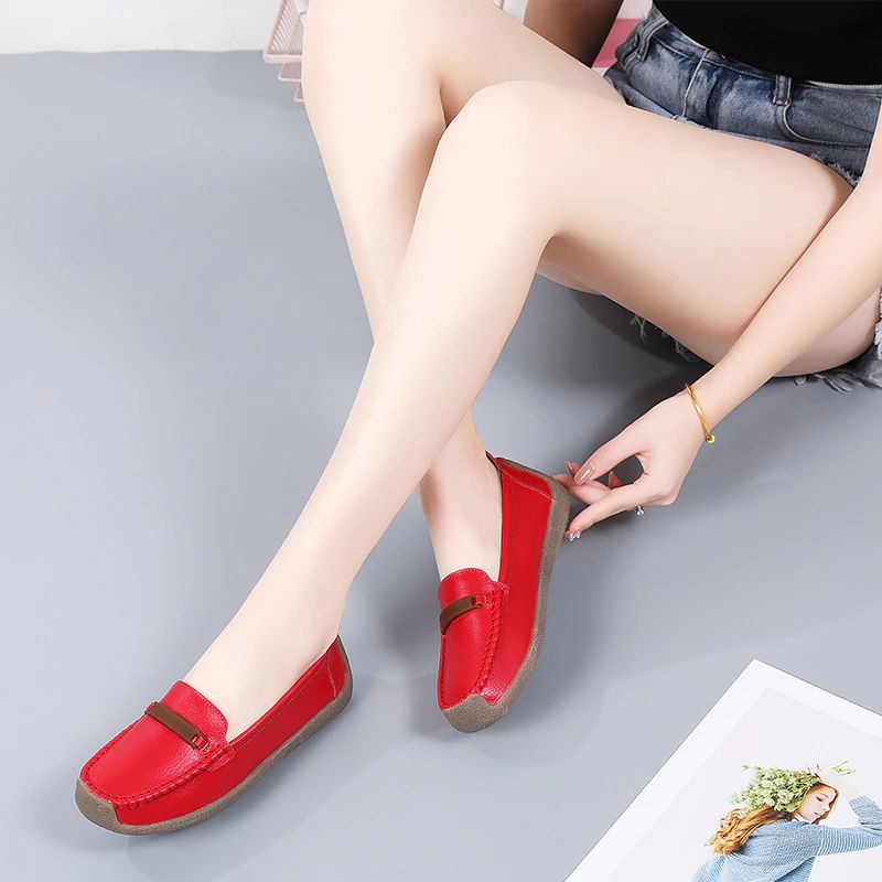 Enzo Dames Platte Leren Loafer Schoenen - Grijs