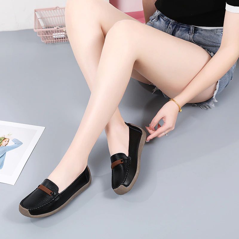 Enzo Dames Platte Leren Loafer Schoenen - Grijs