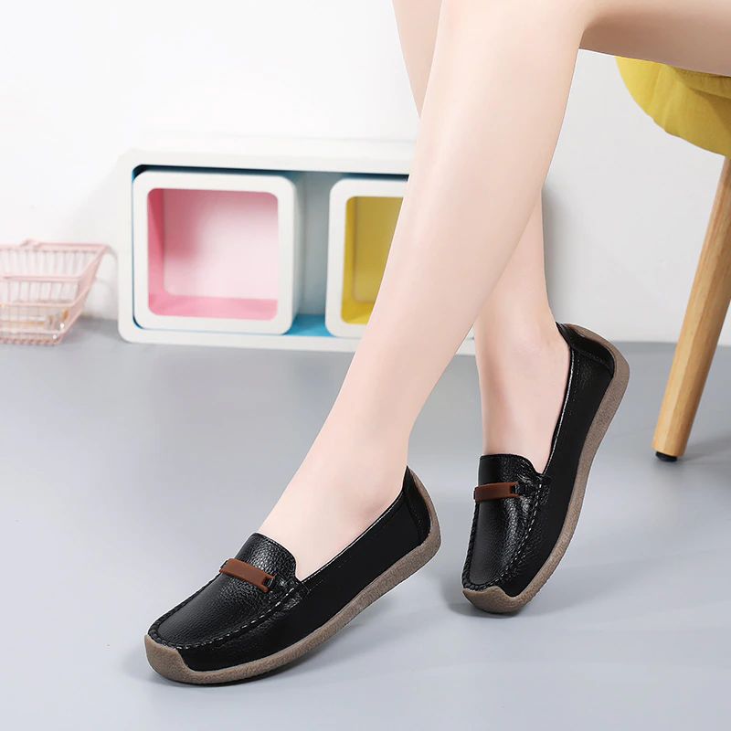Enzo Dames Platte Leren Loafer Schoenen - Grijs