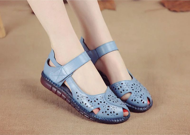 Erma Dames Platte Schoenen Sandaal - Blauw